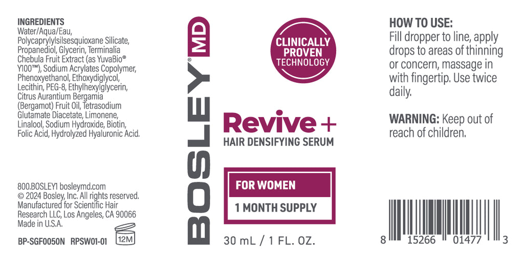BosleyMD Revive+ Hair Densifying Serum for Women 1 month supply label