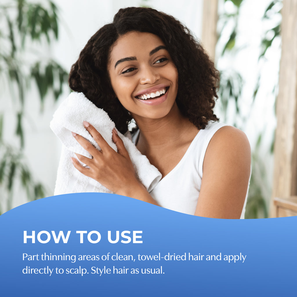 How to use. Part thinning areas of clean, towel-dried hair and apply directly to scalp. Style hair as usual.